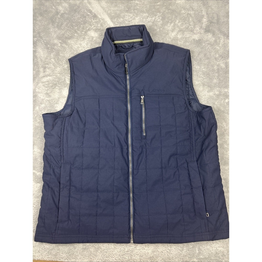 Orvis Classic Collection Quilted Navy Blue Mens XL Vest Full Zip Zipped Pockets
